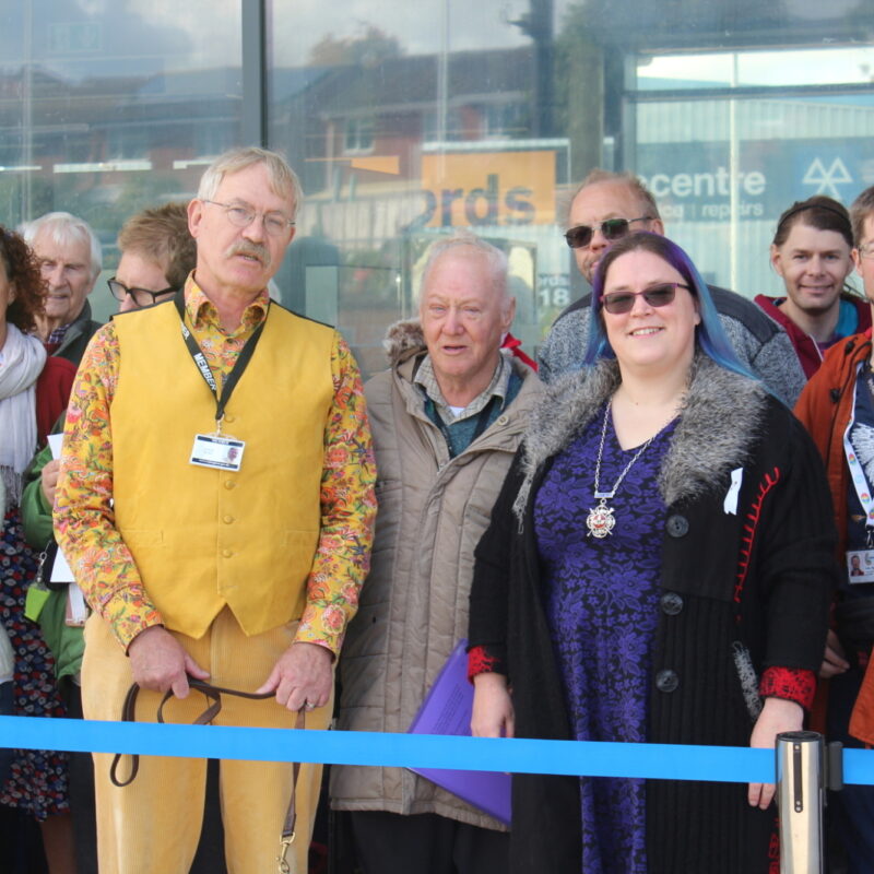Cllr David Hare and Wokingham's Deputy Mayor Cllr Beth Rowland joining the celebration of the train station adoption